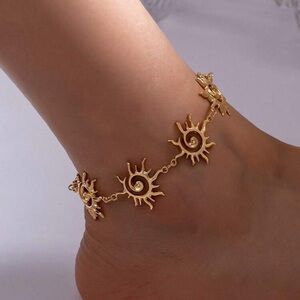 Gold Sun Spiral Charm Anklet